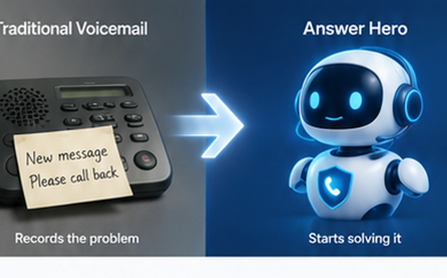 Traditional voicemail compared with Answer Hero starting to solve the caller's problem